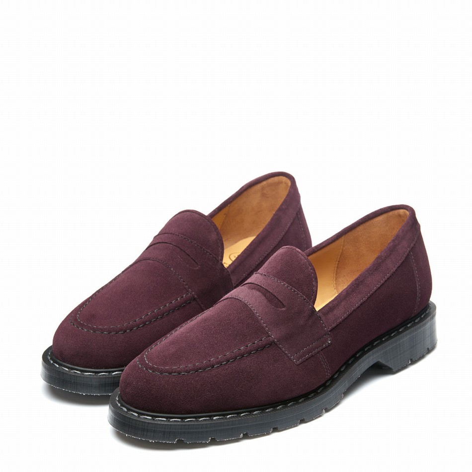 Solovair Suede Penny Men Loafers Burgundy | S0-970-AM-SUE-G-040