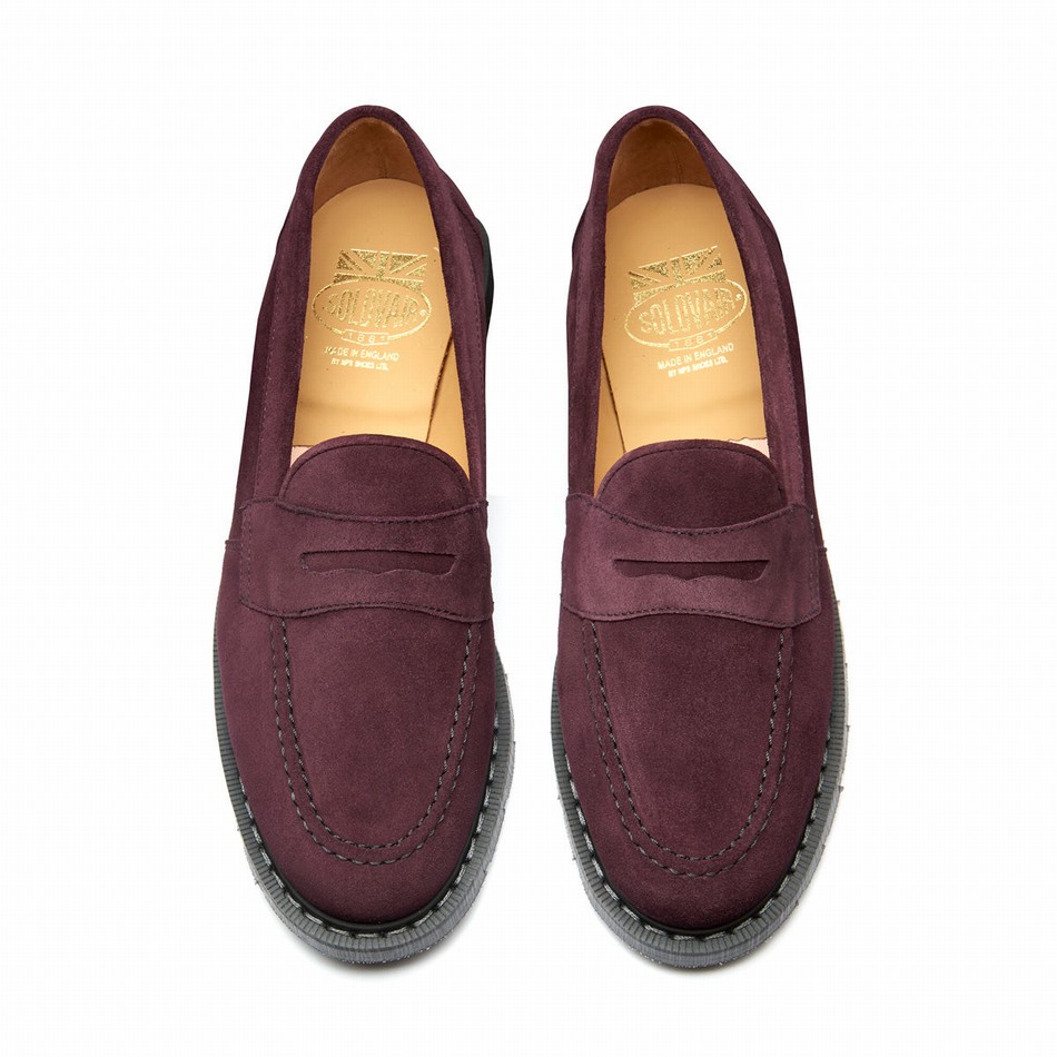 Solovair Suede Penny Men Loafers Burgundy | S0-970-AM-SUE-G-040