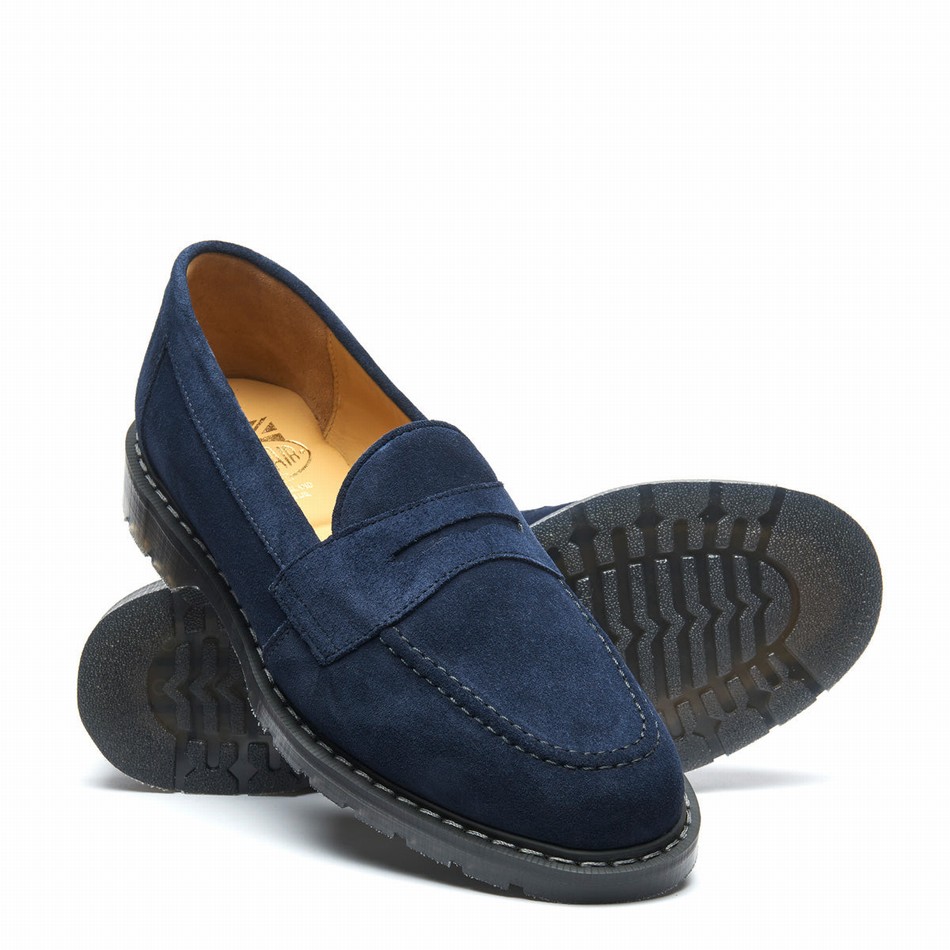 Solovair Suede Penny Women Loafers Navy | S0-970-BL-SUE-G-040