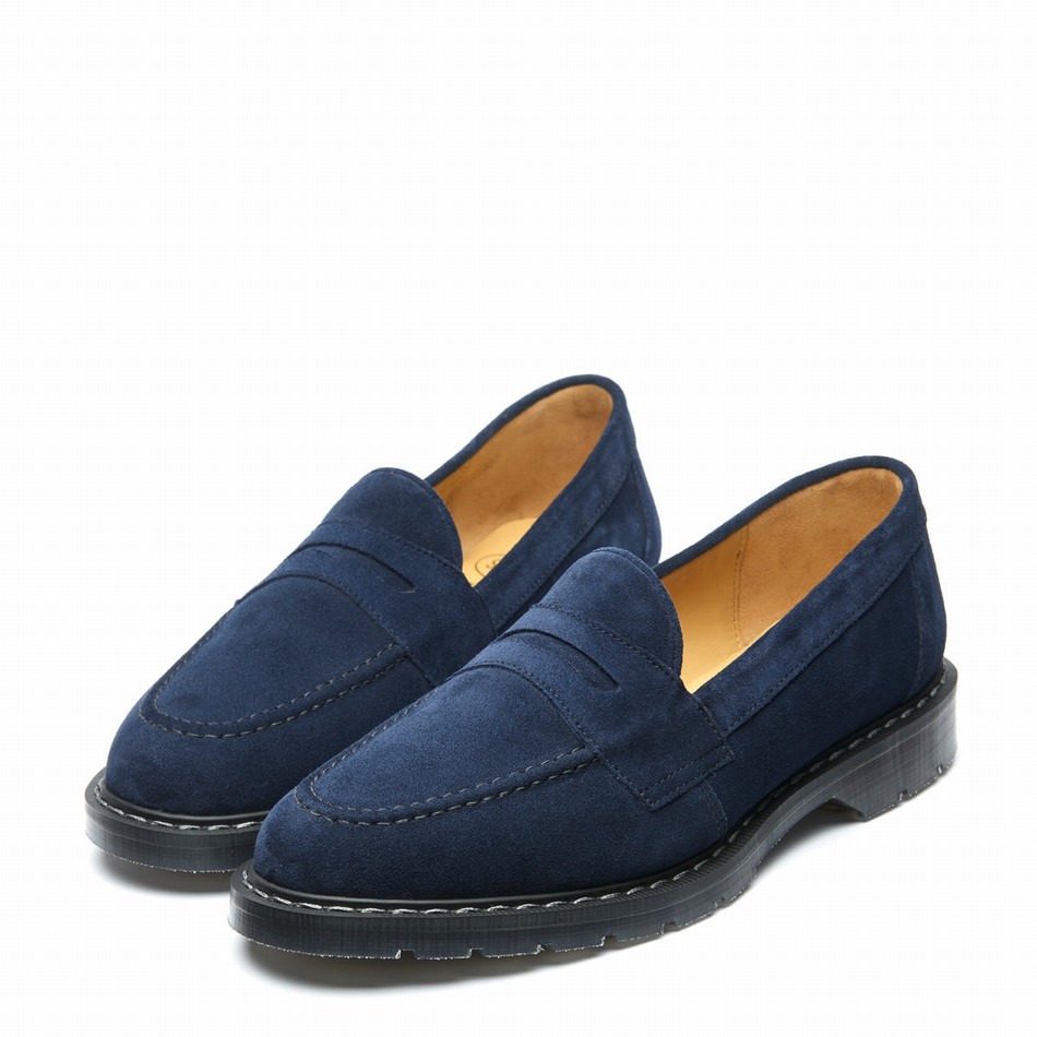 Solovair Suede Penny Women Loafers Navy | S0-970-BL-SUE-G-040