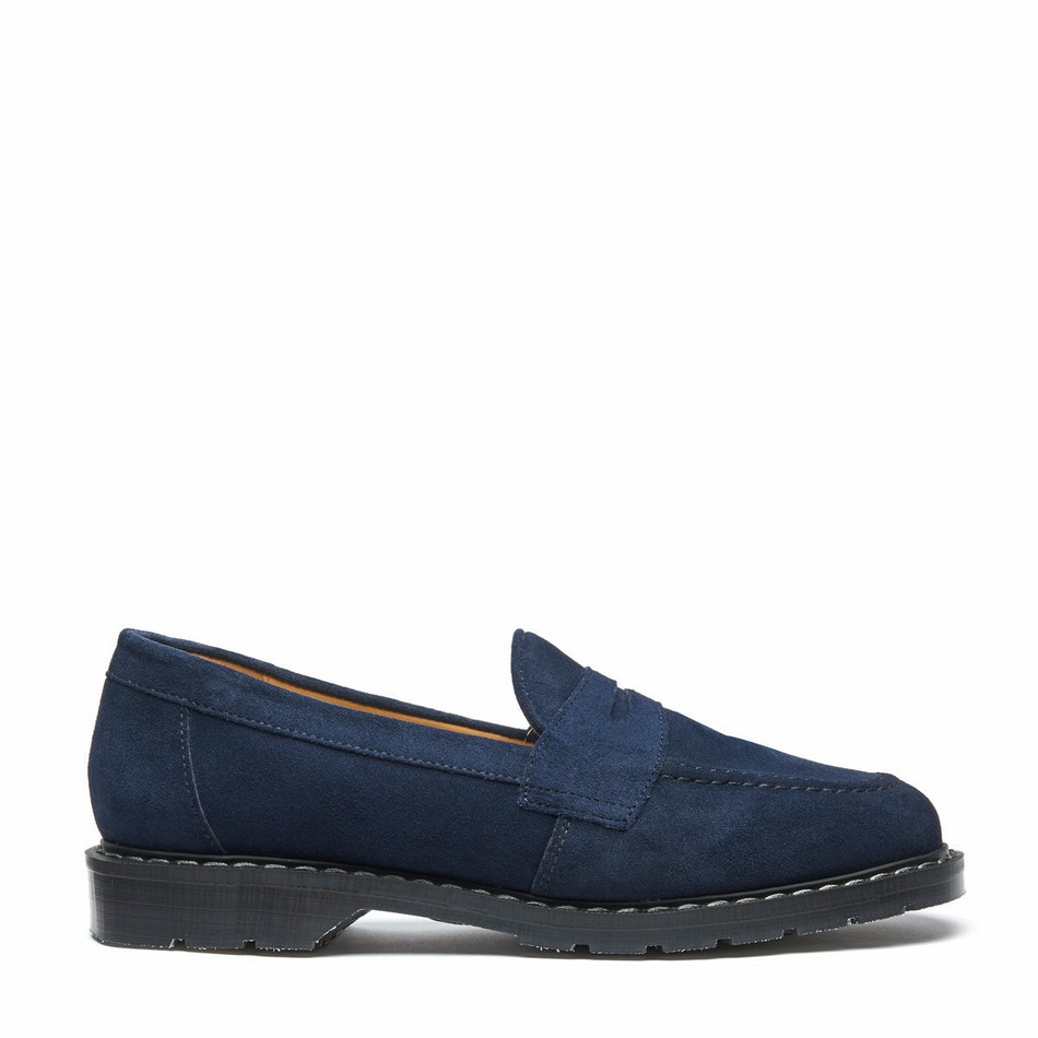 Solovair Suede Penny Women Loafers Navy | S0-970-BL-SUE-G-040