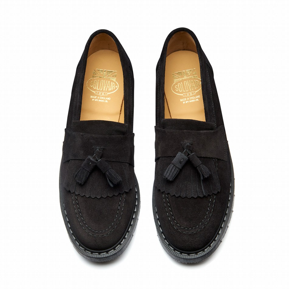 Solovair Suede Tassel Women Loafers Black | S0-1022-BK-SUE-G-040