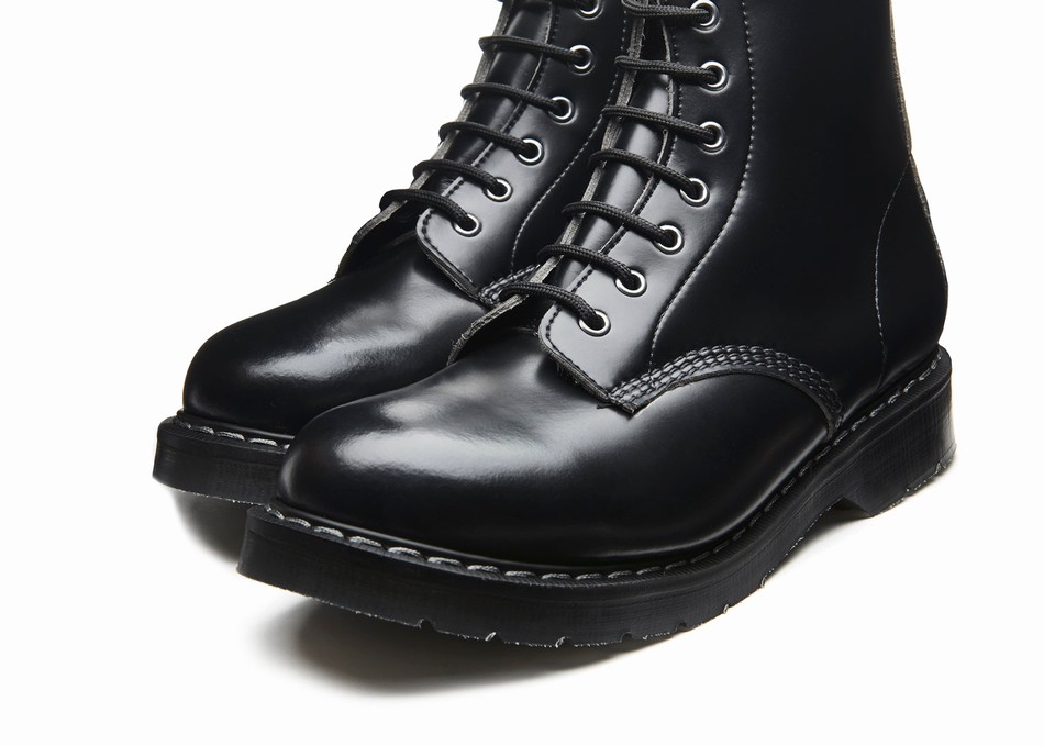 Solovair Vegan Hi-Shine 8 Eye Women Derby Boots Black | VS8-551-BK-SM-VEG-G-035